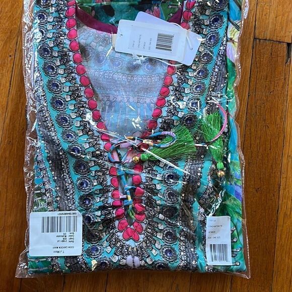 Eden Garden Maxi multi color Long Kaftan tie up neck NWT one size - Picture 3 of 6